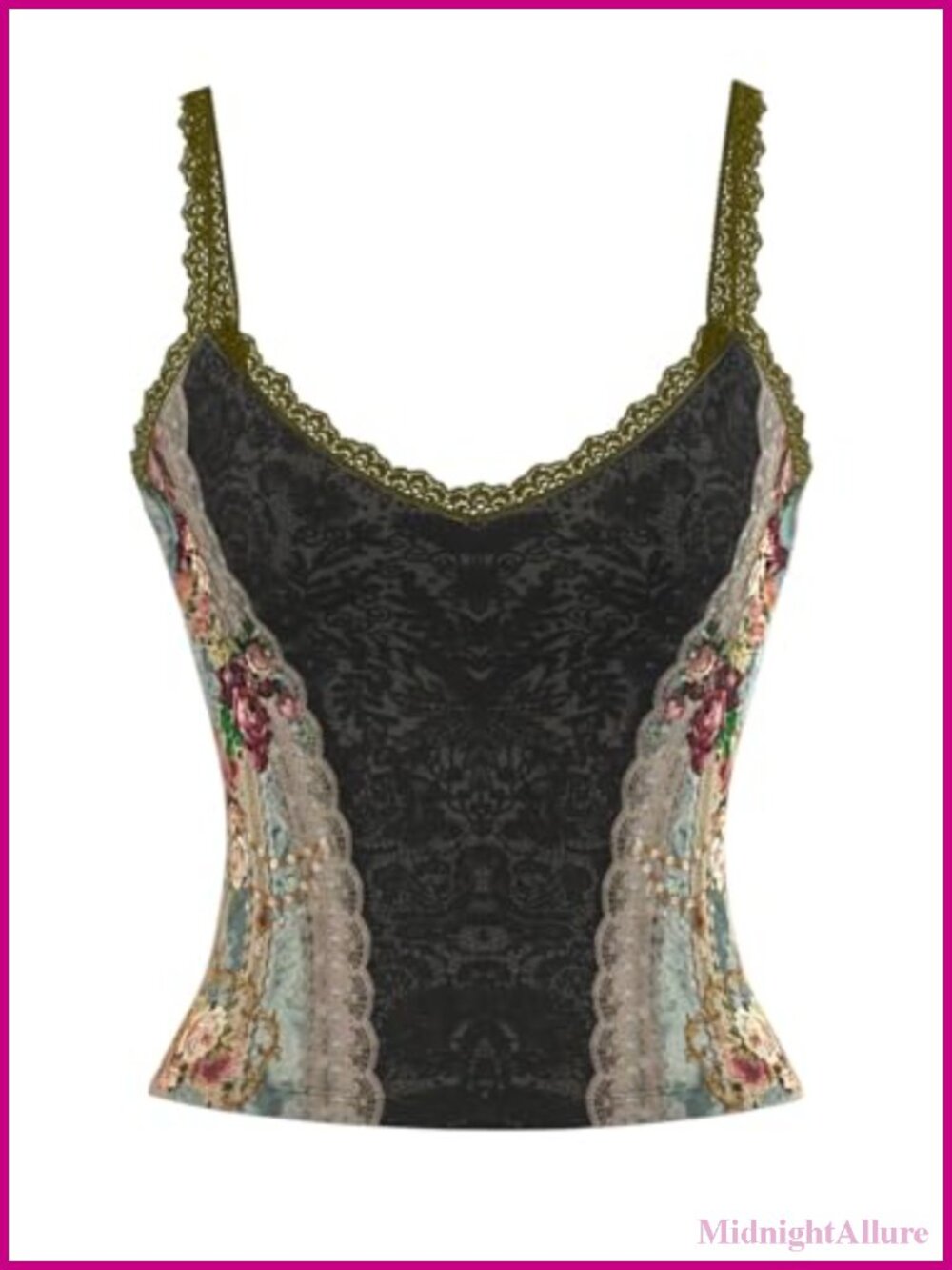 Y2K Floral Lace Trim Spaghetti Strap Cami Sleeveless V-Neck Going Out Top